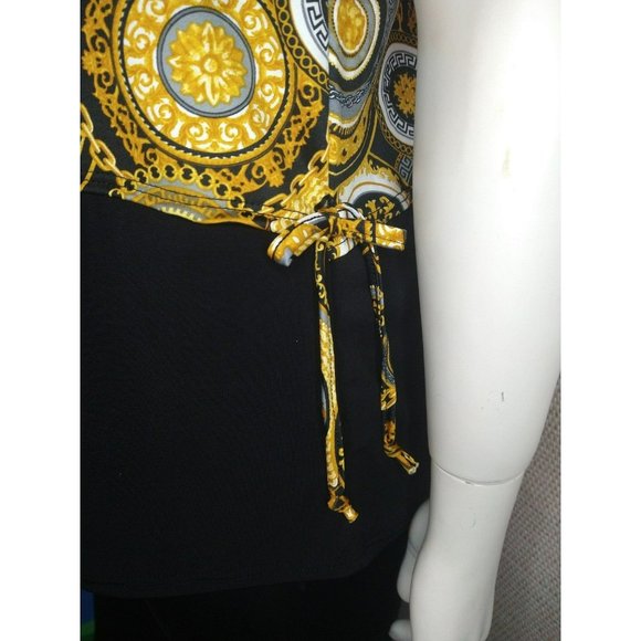 Classy Gold and black Printed color block Blouse Plus Size 1X-2X-3X - Picture 5 of 6